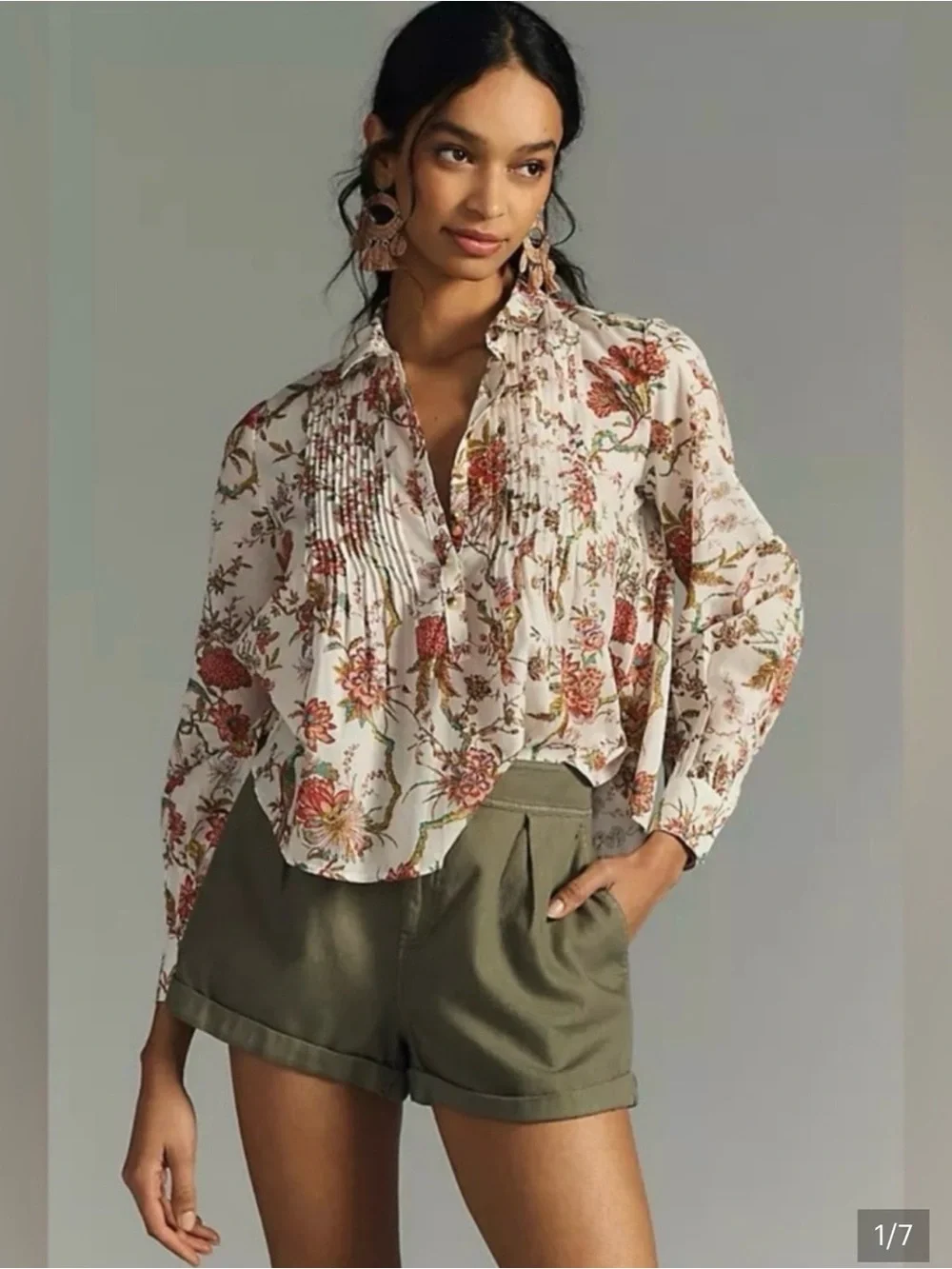 Anthropologie Pilcro Floral Pintuck Blouse - Picture 1 of 4